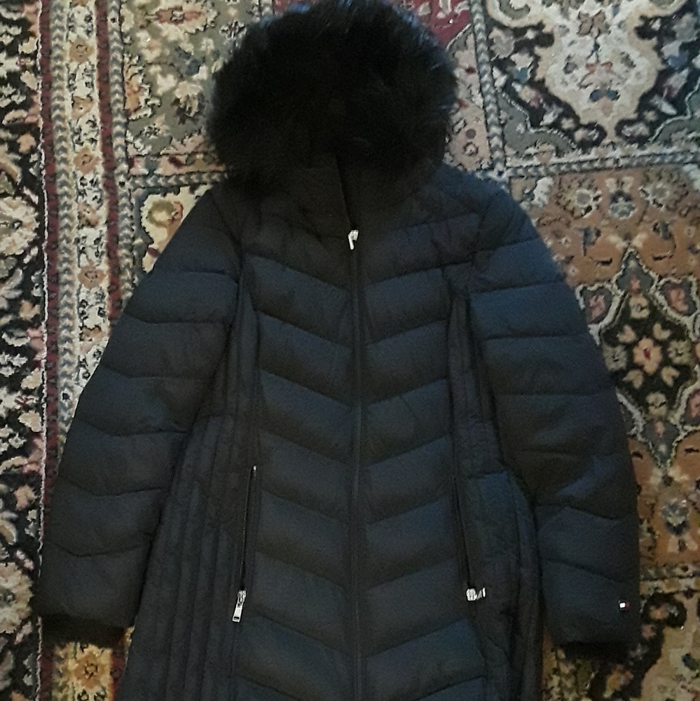 Winter coat with faux fur hood